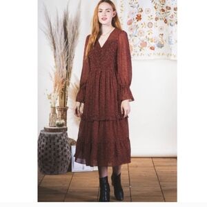 Polka Dot Burgundy Long Sleeve Dress